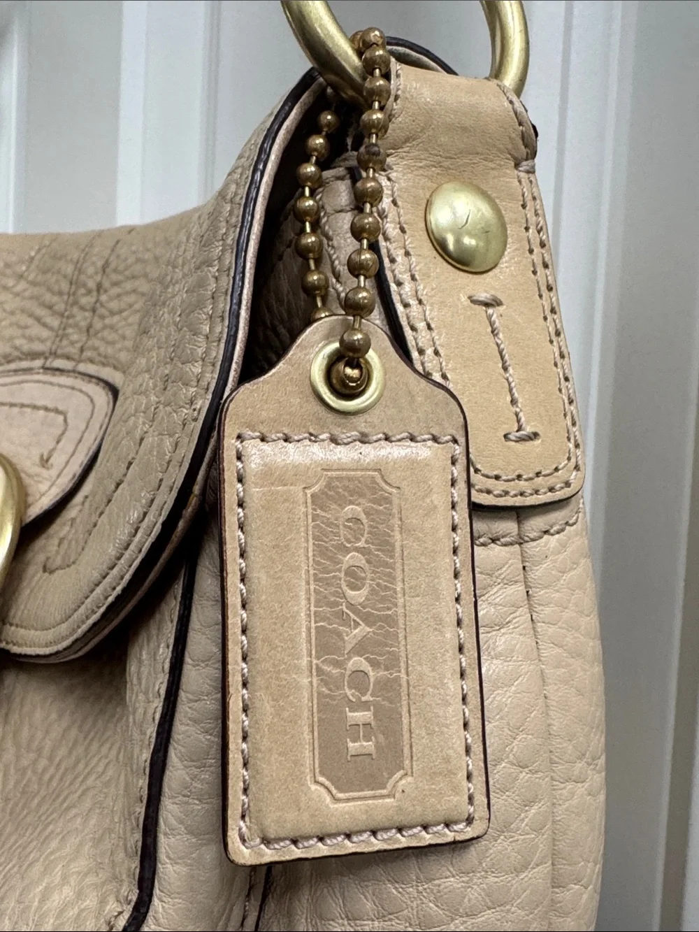 Coach Vintage Soho Buckle Flap Shoulder Bag - Style 11842 Cream Pebbled Leather